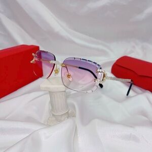 New Cut Purple Pink Lens Sunglasses square Rimless Sunglasses High Quality
